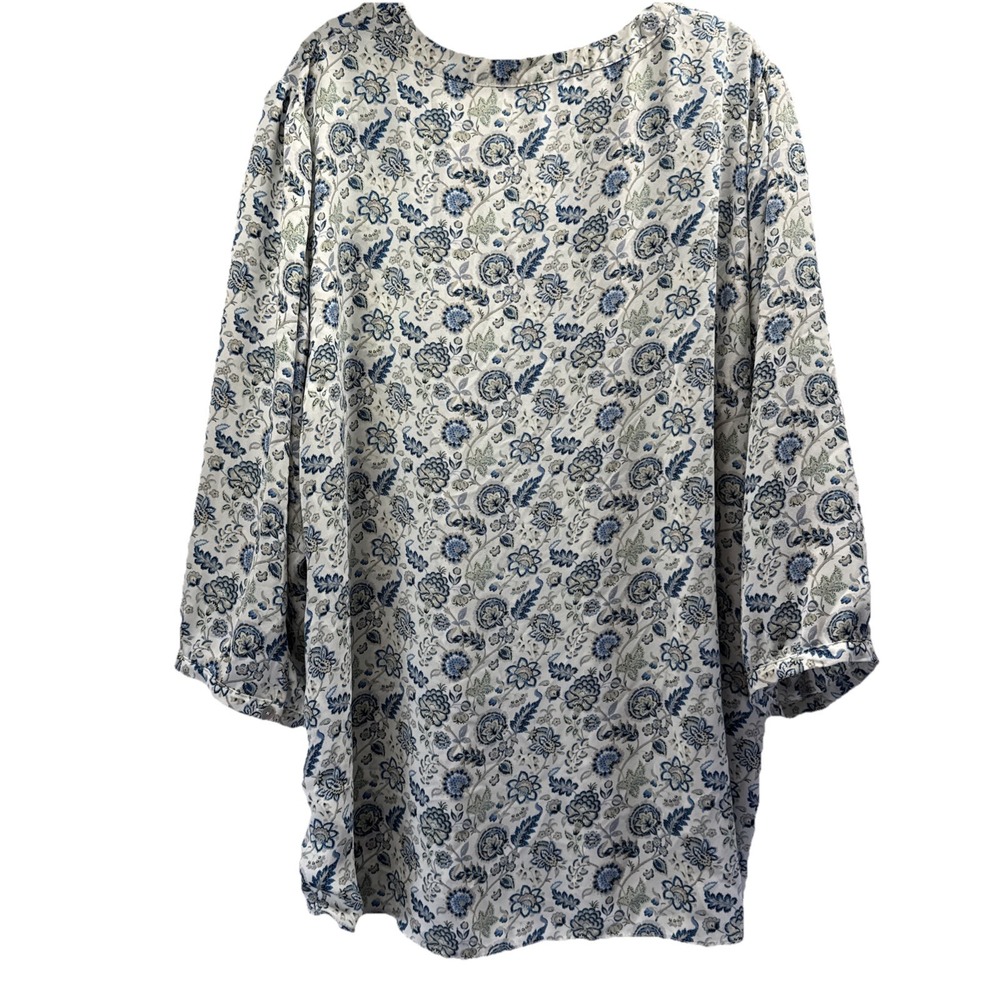 Rose & Olive Women's Top Size Large Blue Green Floral 3/4 Sleeve Bohemian V Neck - Picture 3 of 10